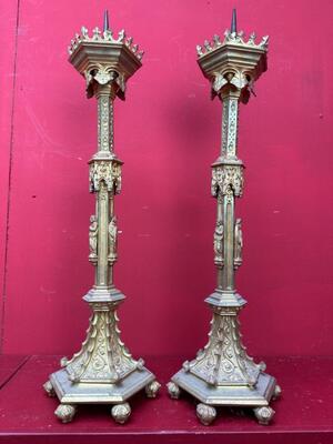 Pair Gothic - Style Candle Holders Measures Without Pin