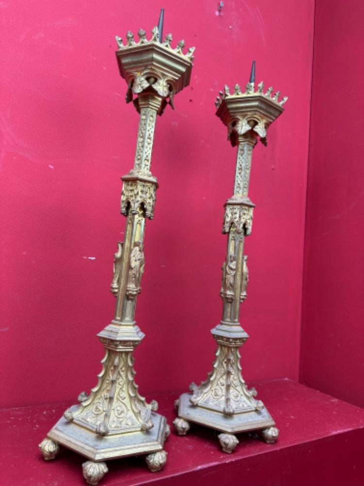 Pair Gothic - Style Candle Holders Measures Without Pin
