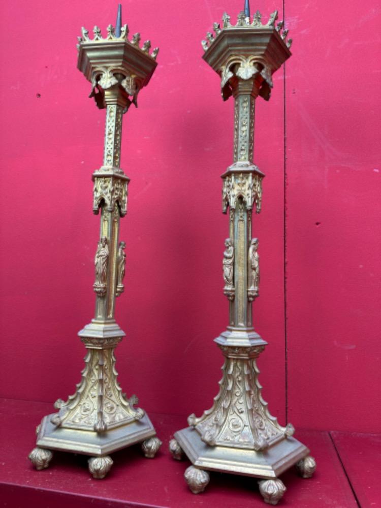 Pair Gothic - Style Candle Holders Measures Without Pin