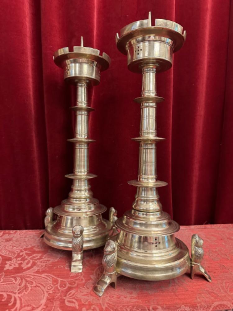 Pair Gothic - Style Candle Holders Measures Without Pin