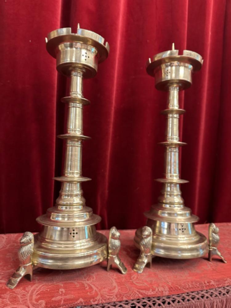 Pair Gothic - Style Candle Holders Measures Without Pin