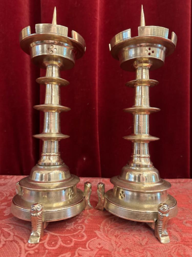 Pair Gothic - Style Candle Holders Measures Without Pin