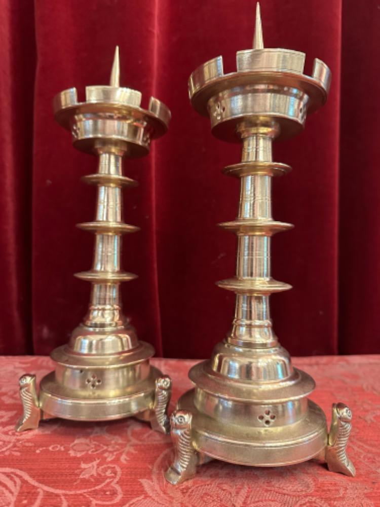 Pair Gothic - Style Candle Holders Measures Without Pin