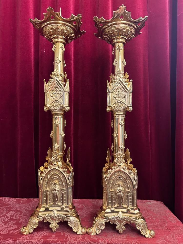 Pair Gothic - Style Candle Holders Measures Without Pin