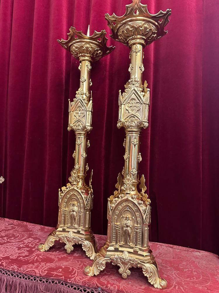 Pair Gothic - Style Candle Holders Measures Without Pin
