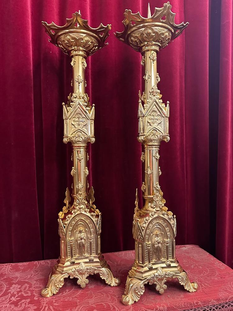 Pair Gothic - Style Candle Holders Measures Without Pin