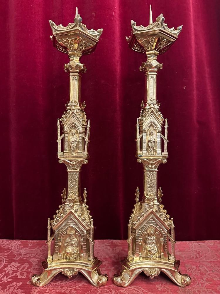 Pair Gothic - Style Candle Holders Measures Without Pin