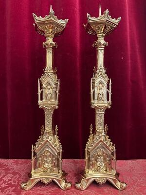 Pair Gothic - Style Candle Holders Measures Without Pin