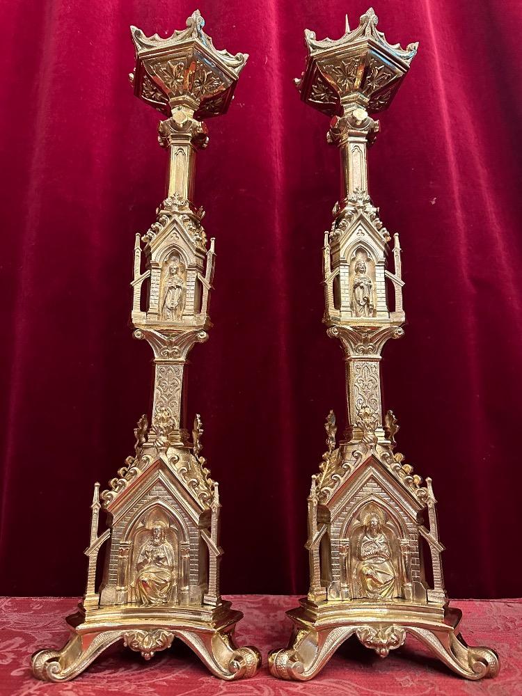 Pair Gothic - Style Candle Holders Measures Without Pin