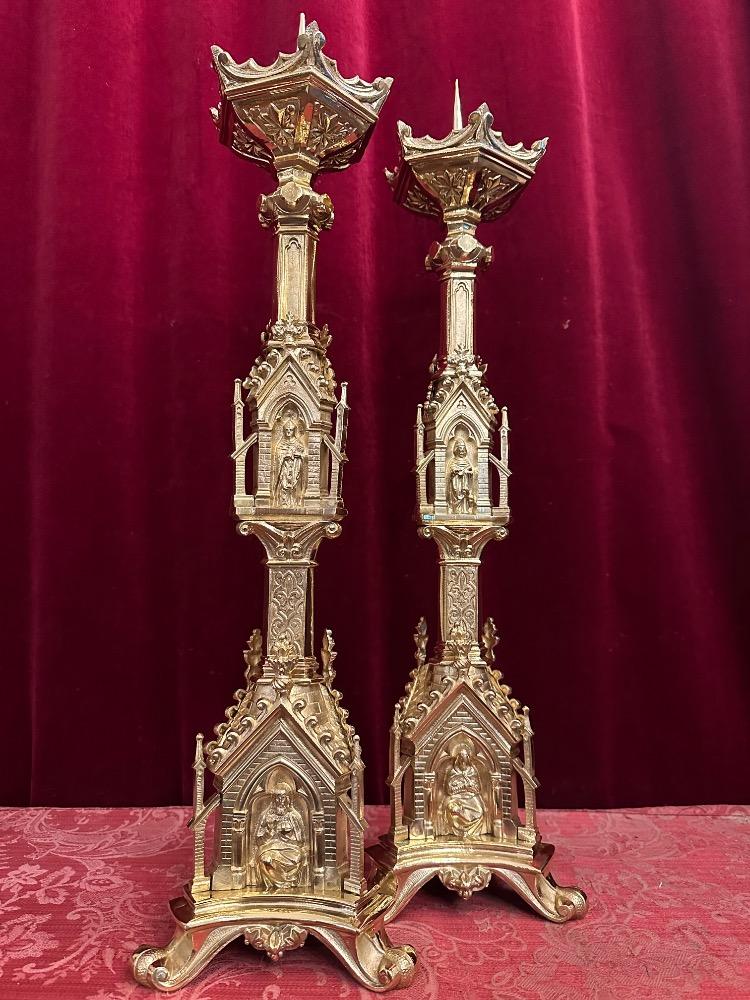 Pair Gothic - Style Candle Holders Measures Without Pin