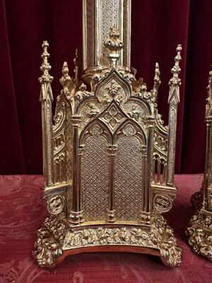 Pair Gothic - Style Candle Holders Measures Without Pin