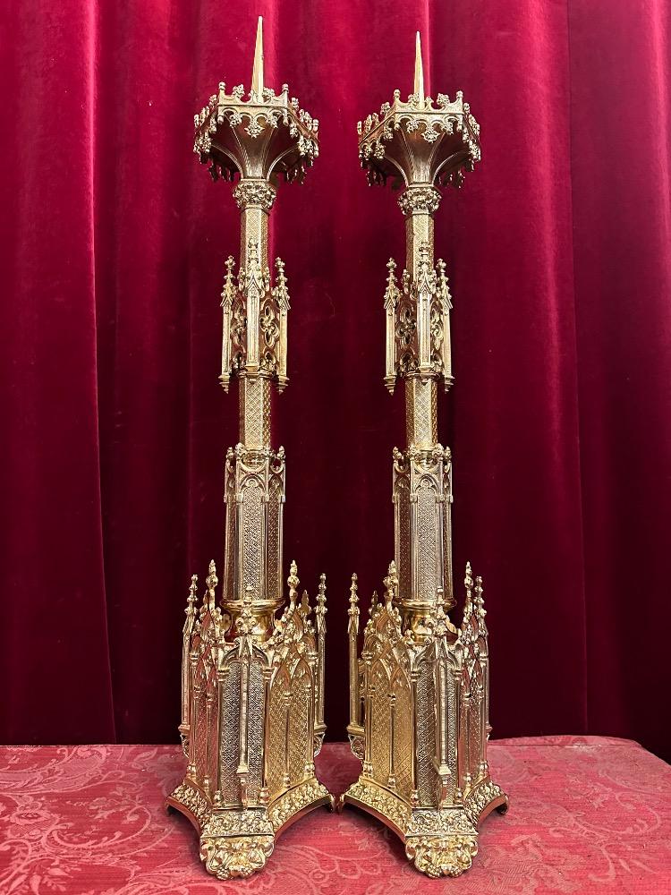 Pair Gothic - Style Candle Holders Measures Without Pin
