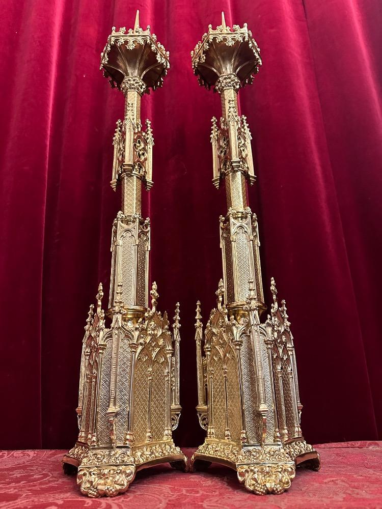 Pair Gothic - Style Candle Holders Measures Without Pin