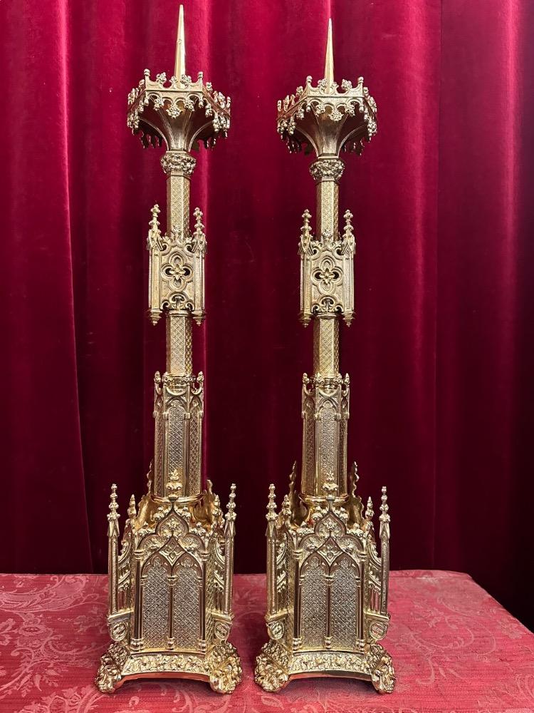Pair Gothic - Style Candle Holders Measures Without Pin
