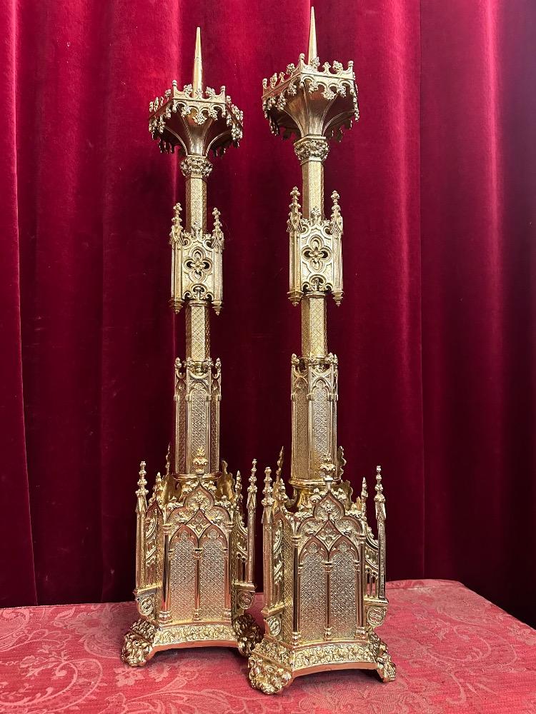 Pair Gothic - Style Candle Holders Measures Without Pin