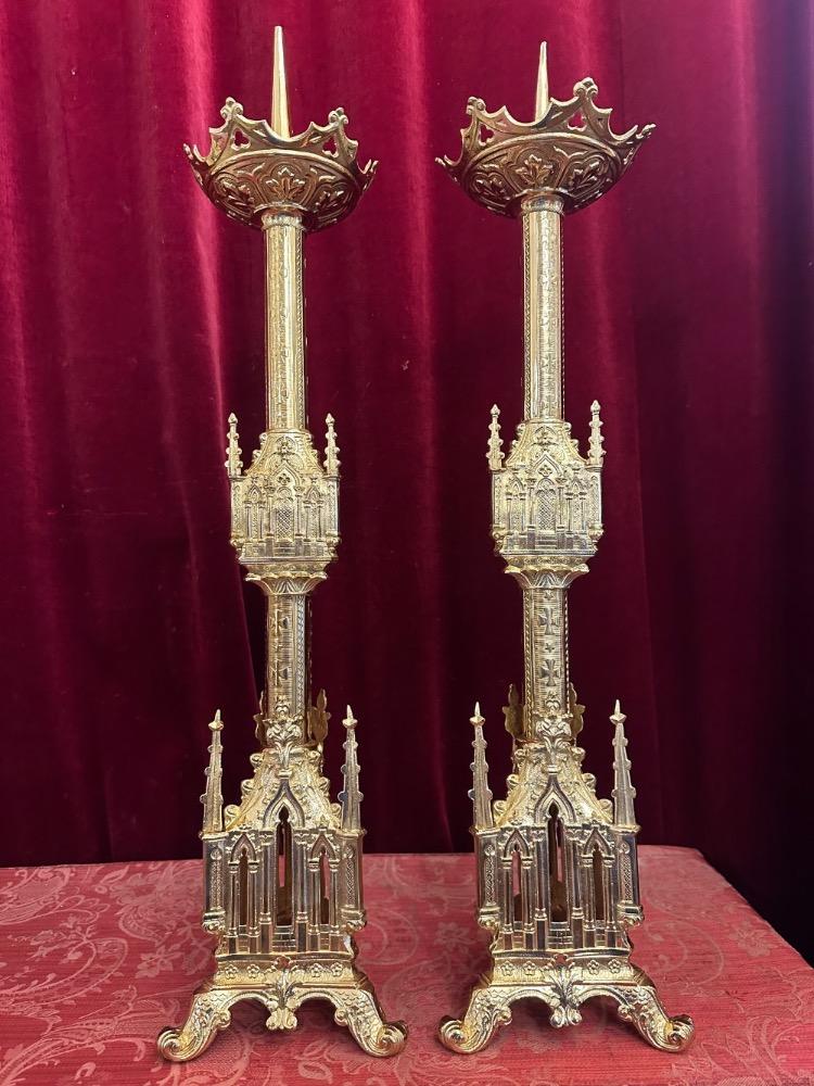 Pair Gothic - Style Candle Holders Measures Without Pin
