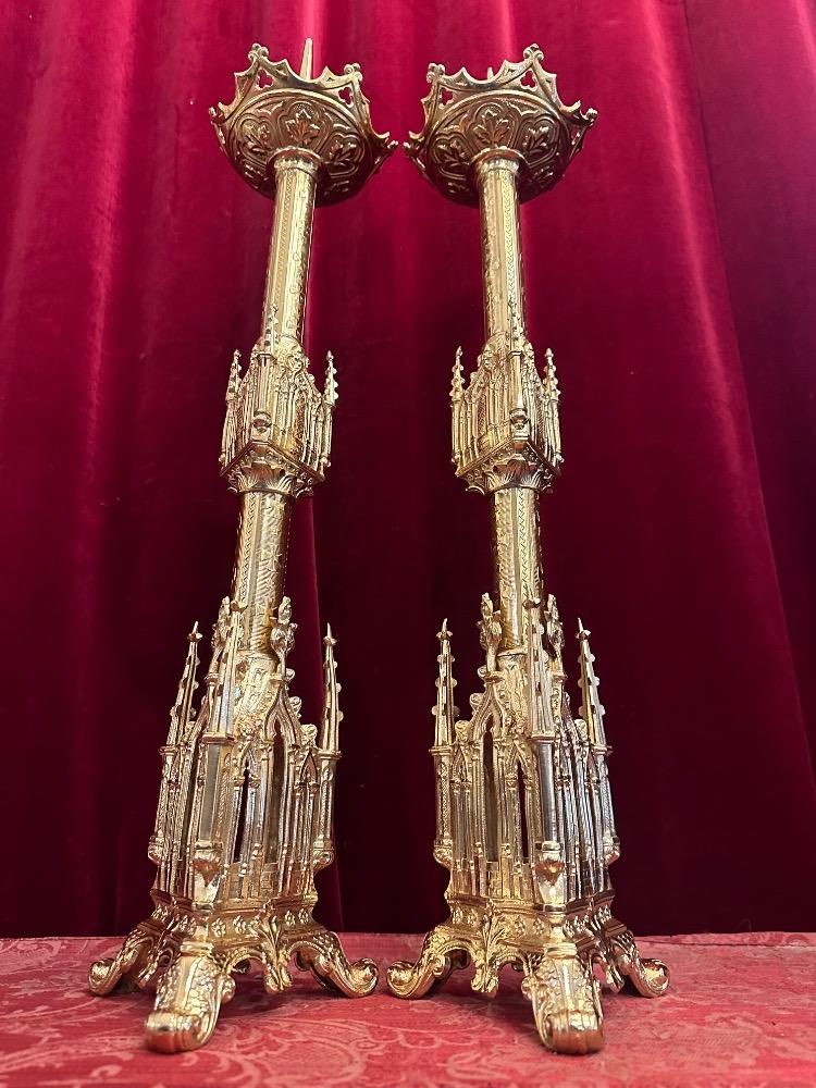 Pair Gothic - Style Candle Holders Measures Without Pin