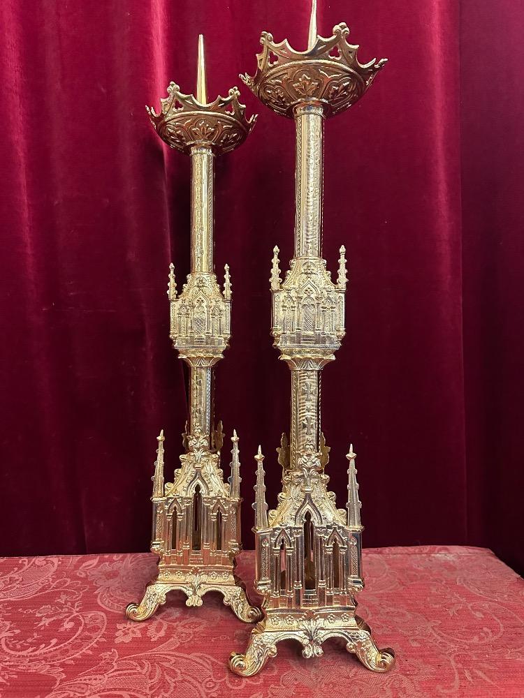 Pair Gothic - Style Candle Holders Measures Without Pin