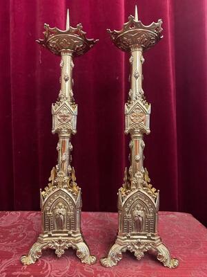 Pair Gothic - Style Candle Holders Measures Without Pin