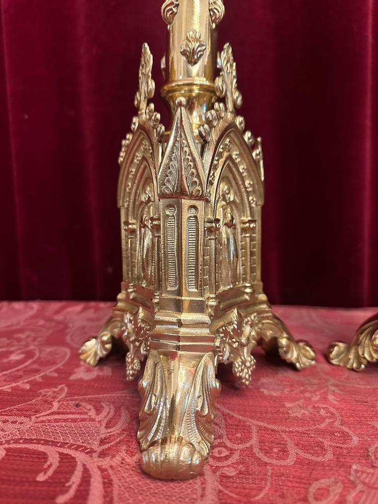 Pair Gothic - Style Candle Holders Measures Without Pin