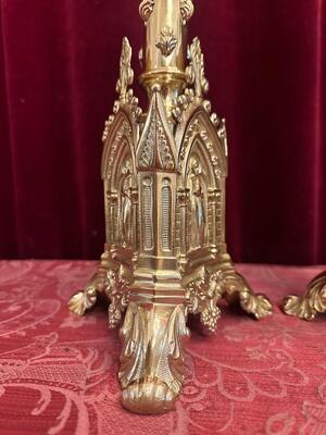 Pair Gothic - Style Candle Holders Measures Without Pin