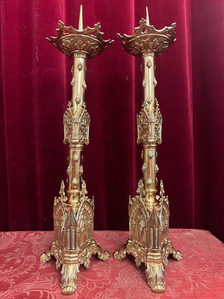 Pair Gothic - Style Candle Holders Measures Without Pin