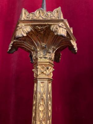 Candle Holders Measures Without Pin style Gothic - style en Bronze  / Gilt, France 19 th century ( Anno 1890 )