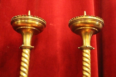 Candle Sticks style Gothic - style en Brass / Bronze / Stones , Dutch 19th century