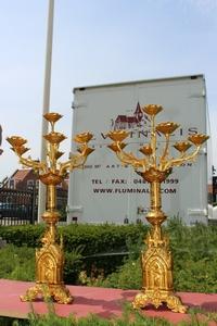 Candle Sticks style Gothic - style en Brass / Bronze / Gilt, France 19th century