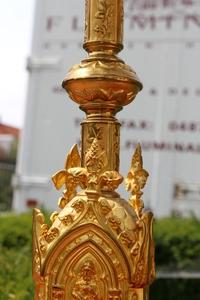 Candle Sticks style Gothic - style en Brass / Bronze / Gilt, France 19th century