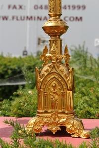 Candle Sticks style Gothic - style en Brass / Bronze / Gilt, France 19th century