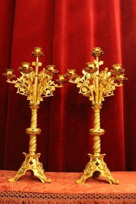 Candle Sticks style Gothic - style en Bronze / Gilt, France 19th century ( anno about 1880 )