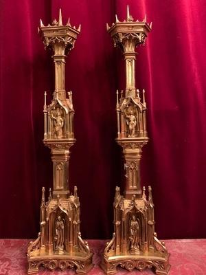 Candle Sticks Measures Without Pin style Gothic - style en Bronze / Gilt, France 19th century ( anno 1890 )