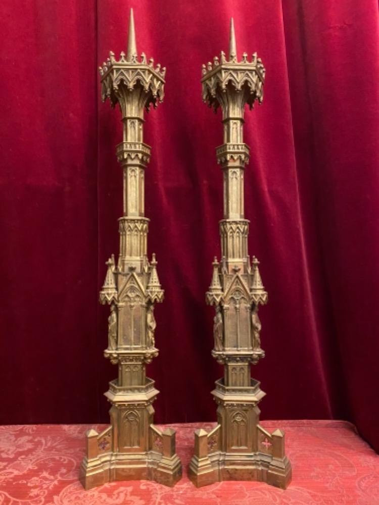 Pair  Gothic - Style Candle Sticks Measures Without Pin. Total Weight : 13 Kgs