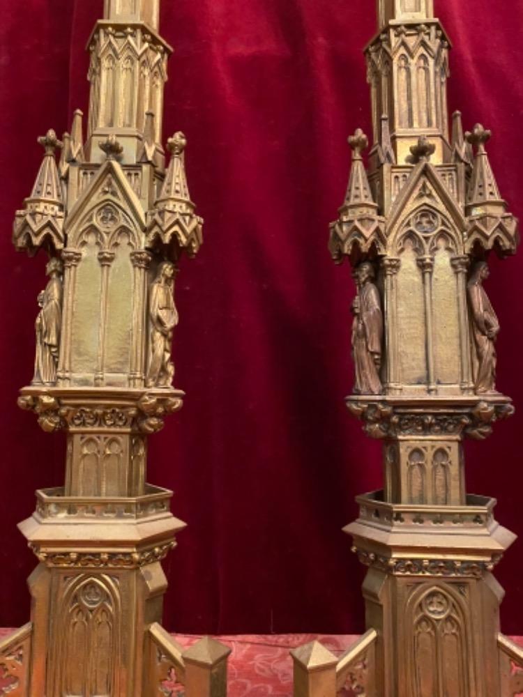 Pair  Gothic - Style Candle Sticks Measures Without Pin. Total Weight : 13 Kgs