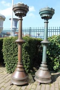 Candle Sticks. Possibility To Polish. style Gothic - style en Brass / Bronze, Dutch 19th century