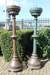 Candle Sticks. Possibility To Polish. style Gothic - style en Brass / Bronze, Dutch 19th century