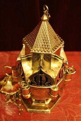 Censers style Gothic - style en Brass / Polished / New Varnished, Belgium 19th century ( anno 1870 )