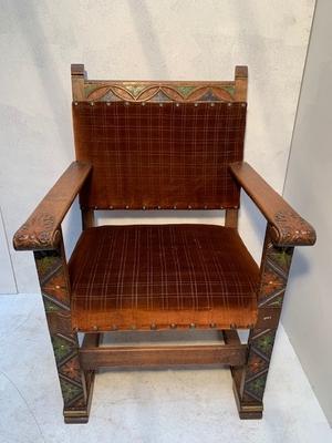 Chairs style Gothic - style en Oak wood / Red Velvet, Belgium 19th century