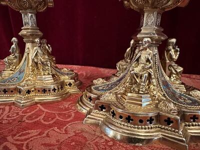 Chalice & Ciborium  style Gothic - Style en Full - Silver / Enamel, France 19 th century ( Anno 1865 )