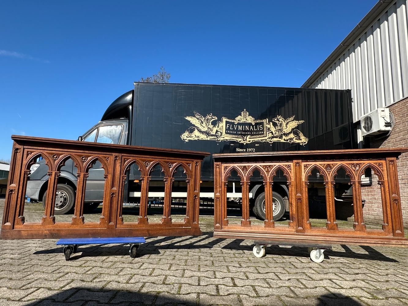 Pair Gothic - Style Double Sided Communion Rails. Total Lenght : 304 Cm.