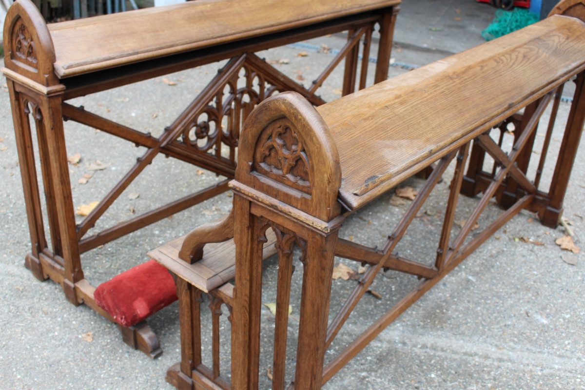 Pair Gothic - style Double  Wedding  Kneeler  + Matching Seat