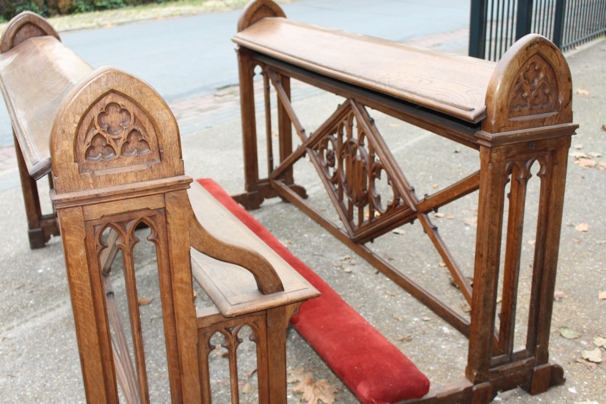 Pair Gothic - style Double  Wedding  Kneeler  + Matching Seat
