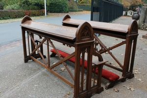 Double  Wedding  Kneeler  + Matching Seat style Gothic - style en Oak wood, Belgium 19th century