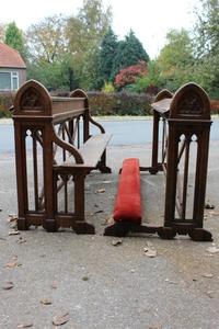 Double  Wedding  Kneeler  + Matching Seat style Gothic - style en Oak wood, Belgium 19th century