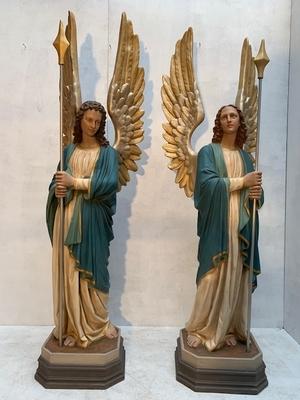 Exceptional Angels Total Height 190 Cm. Weight : 53 Kgs Each. style Gothic - style en Composite Stone , France 19th century