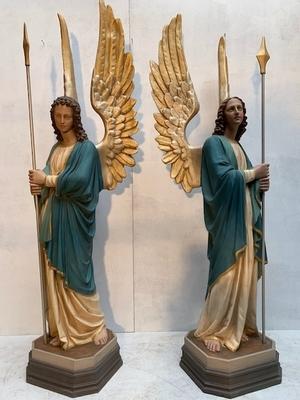 Exceptional Angels Total Height 190 Cm. Weight : 53 Kgs Each. style Gothic - style en Composite Stone , France 19th century