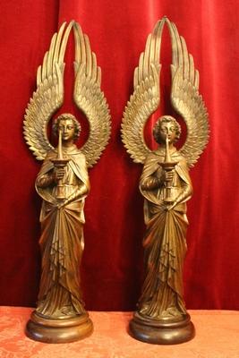 Exceptional Angels Weight 11 Kgs Each ! style Gothic - style en Full Bronze, ANTWERP – BELGIUM   1865 19th century (anno 1865)