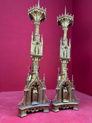 Exceptional Candle Holders Height 103 Cm. Measures Without Pin. style Gothic - Style en Bronze / Gilt, Belgium  19 th century ( Anno 1865 )