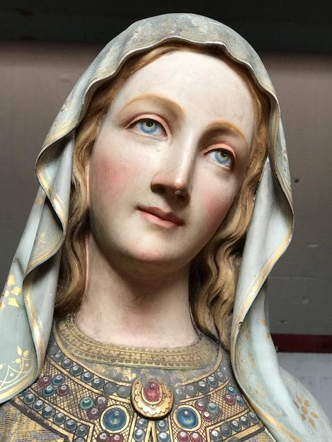 Pair Gothic - style Exceptional Life - Size Pair Of Fully Hand - Carved Matching Statues : Sacred Hearts Of St. Mary & Jesus